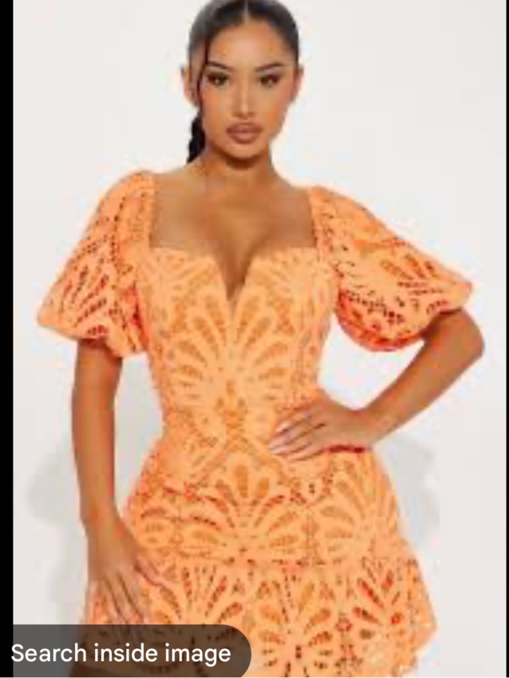 Fashion Nova Orange Eyelet Puff-Sleeve Mini Dress